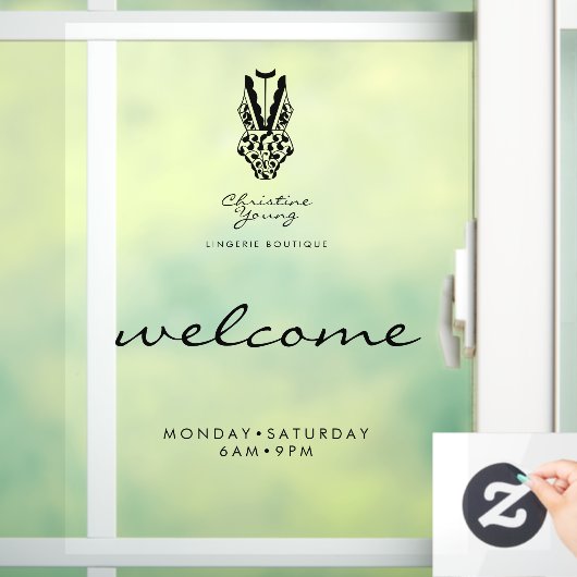 ウェルカムオープン時間ランジェリー店舗透明窓用シール ウィンドウサイン (ホーム)