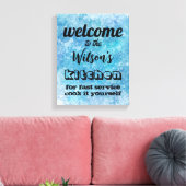 ウェルカムカスタムキッチン引用文ユーモアのウォールアートブルー キャンバスプリント (インサイチュ (リビング))