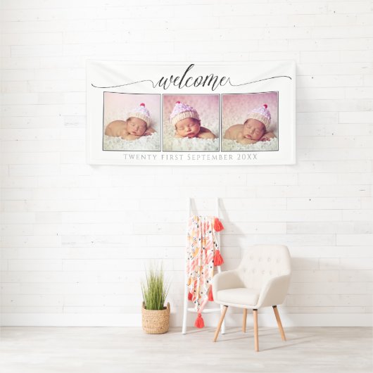 ウェルカムカスタムポートレート作成3フォト枠白 横断幕 (インサイチュ)