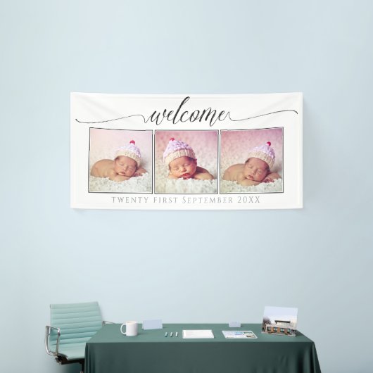 ウェルカムカスタムポートレート作成3フォト枠白 横断幕 (トレードショー)
