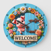 ウェルカムカラフルクロックピグレットフローラデザイン ラージ壁時計 (正面)