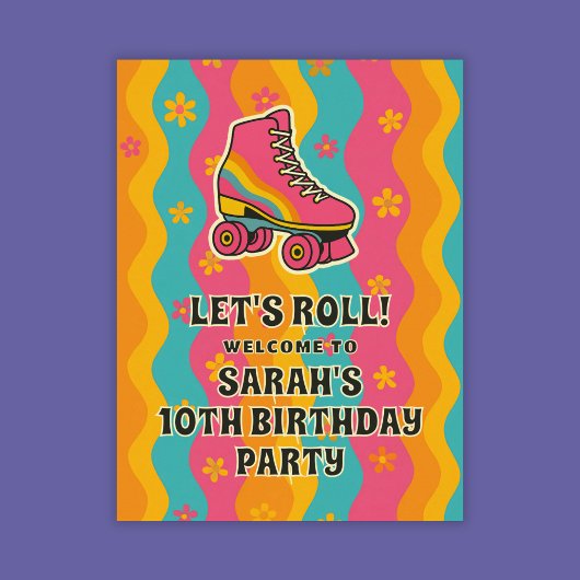 ウェルカムガールレトロローラースケート誕生日パーティー ポスター