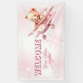 ウェルカムキュートガールベビーベアパイロットピンク飛行機 横断幕 (縦)