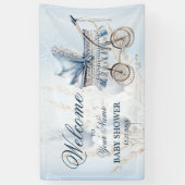 ウェルカムキュートベビーカー青フローラ美しいパーティー 横断幕 (縦)