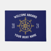 ウェルカムクアボードギフトボートオーナーNavy Blue金ゴールド ドアマット (正面)