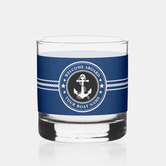 ウェルカムクアボード船名いかりロープスターズネイビー ウイスキーグラス (左)
