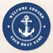 ウェルカムクアボード船名いかりロープネイビー ラウンドペーパーコースター (正面)