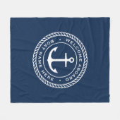 ウェルカムクアボード船名いかりロープ縁ど フリースブランケット (正面(横))