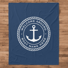 ウェルカムクアボード船名いかりロープ縁ど フリースブランケット