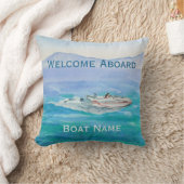 ウェルカムクアボード船名水彩舟遊び クッション (ブランケット)