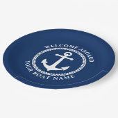 ウェルカムクアボード船名海いかりネイビーブルーパプ ペーパープレート (アングル)