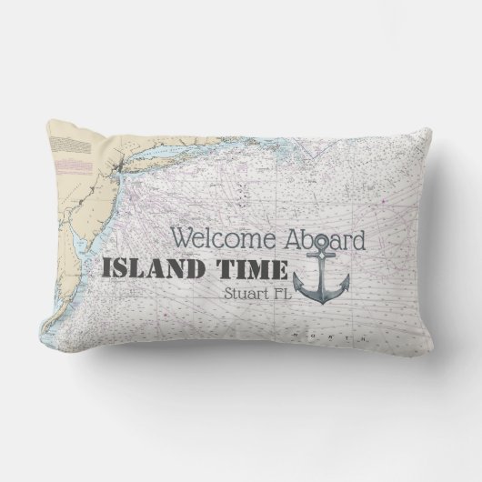 ウェルカムクアボード船航海の名チャート+いかり ランバークッション (正面)