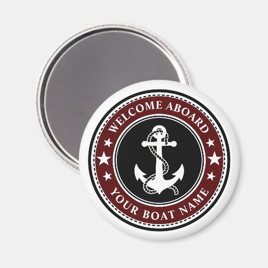 ウェルカムクオンザボート名いかりスターズレッド マグネット (正面/裏面)