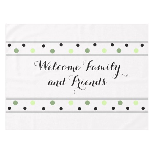 ウェルカムグリーンブラック水玉模様 テーブルクロス (正面(横))