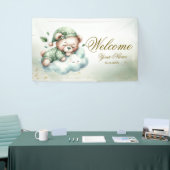 ウェルカムグリーンボホスリーピングテディベアかわいいパーティー 横断幕 (トレードショー)