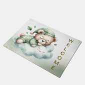 ウェルカムグリーンボホスリーピングテディベアかわいい ドアマット (アングル)