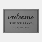 ウェルカムグレーファミリーパーソナライズされた名 ドアマット (正面)
