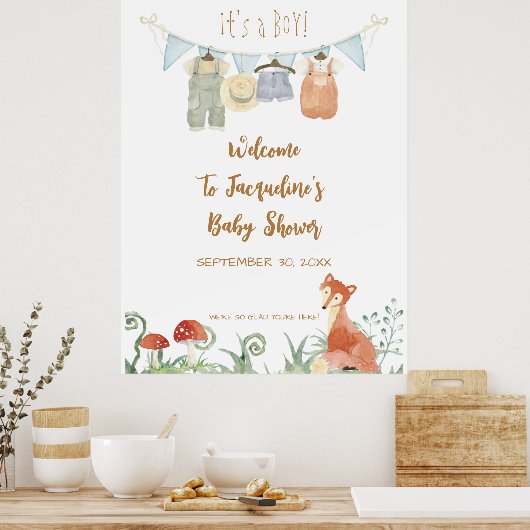 ウェルカムコテージコアキツネマッシュルームベビーシャワーポスト ポスター (キッチン)