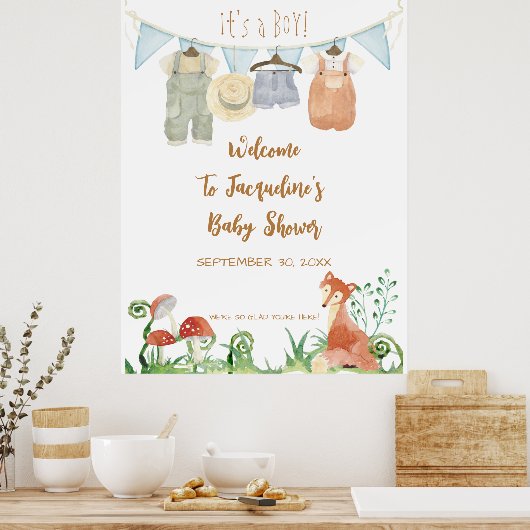 ウェルカムコテージコアキツネマッシュルームベビーシャワー ポスター (キッチン)