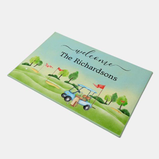 ウェルカムゴルフコースカートファミリー名     ドアマット (アングル)