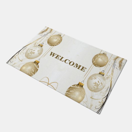ウェルカムゴールデンオーナメントクリスマスホリデーパーティー ドアマット (アングル)