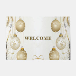ウェルカムゴールデンオーナメントクリスマスホリデーパーティー ドアマット