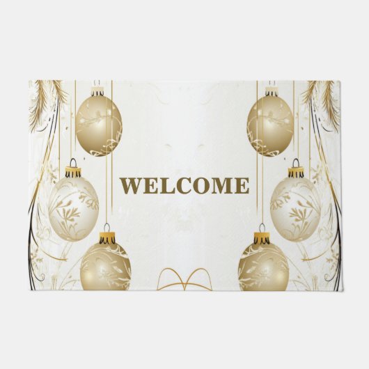 ウェルカムゴールデンオーナメントクリスマスホリデーパーティー ドアマット (正面)