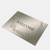 ウェルカムゴールデン葉フローラリースエレガント素朴 ドアマット (アングル)