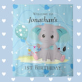 ウェルカムサインかわいい象の青の背景 タペストリー