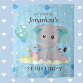 ウェルカムサインかわいい象の青の背景 タペストリー