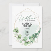 ウェルカムサインウェディングパーティー緑のユーカリ 招待状 (正面)