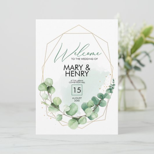 ウェルカムサインウェディングパーティー緑のユーカリ 招待状 (スタンド正面)