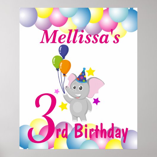 ウェルカムサインエレファントをテーマにした誕生日パーティー ポスター (正面)