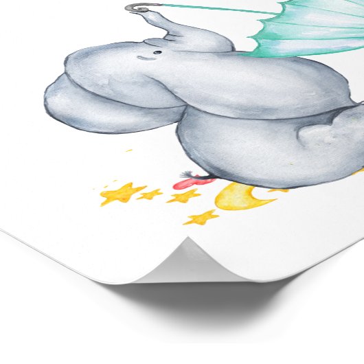 ウェルカムサインエレファントムーンアンドスターベビーシャワー ポスター (角)