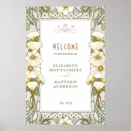 ウェルカムサインカラリリーヴィンテージアールヌーボーミュシャ ポスター