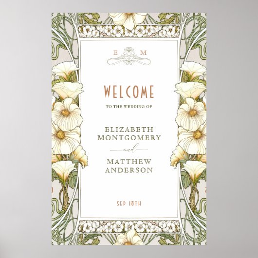 ウェルカムサインカラリリーヴィンテージアールヌーボーミュシャ ポスター (正面)