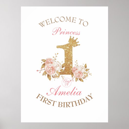 ウェルカムサインゴールデンクラウンプリンセス1st誕生日 ポスター (正面)