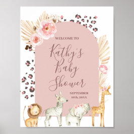 ウェルカムサインサファリアニマルズボホパンパスグラス ポスター