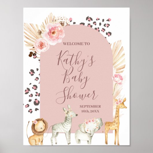 ウェルカムサインサファリアニマルズボホパンパスグラス ポスター (正面)