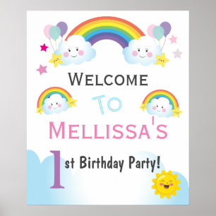 ウェルカムサインバースデーパーティークラウドと虹 ポスター