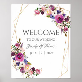 ウェルカムサインパープル&ブルーバラ ポスター