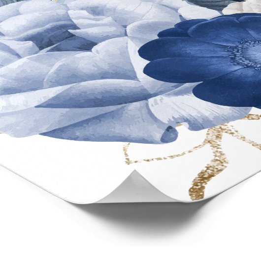 ウェルカムサインブルーホワイトフローラベビーシャワーポスター ポスター (角)