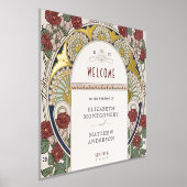 ウェルカムサインブーゲンビレアブルゴーニュ結婚金ゴールド 箔ポスター (レイダウン)