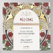 ウェルカムサインブーゲンビレアブルゴーニュ結婚金ゴールド 箔ポスター (正面)