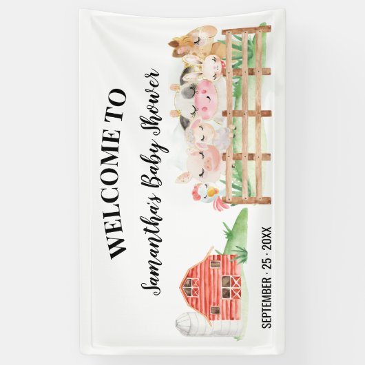 ウェルカムサインベビーシャワーファームベビーアニマルズバナー 横断幕 (縦)