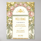 ウェルカムサインペオニー結婚金ゴールド 箔ポスター (正面)