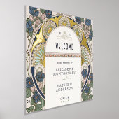 ウェルカムサインボガインビレアネイビーブルー結婚金ゴールド 箔ポスター (レイダウン)