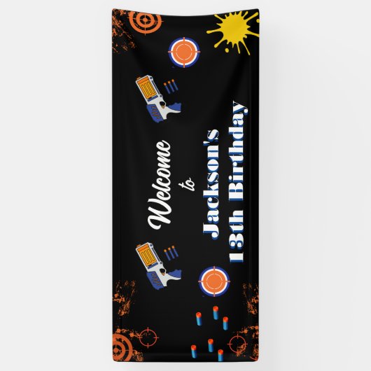 ウェルカムサインボーイズダーツガンバースデーパーティーの供給 横断幕 (縦)