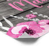 ウェルカムサインポスターゾウ素朴ピンクフローラ ポスター (角)