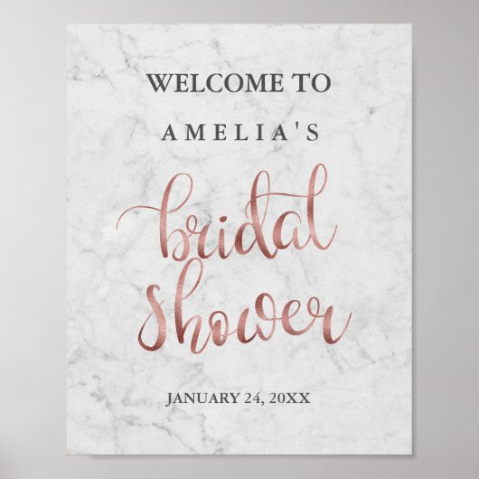 ウェルカムサインマーブルフェイクバラ金ゴールドブライダルシャワー ポスター (正面)